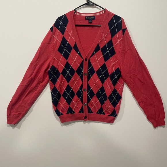 Brooks Brothers Other - Brooks Brothers Mens Argyle Cardigan Sweater Red Navy White Classic Wool Blend L